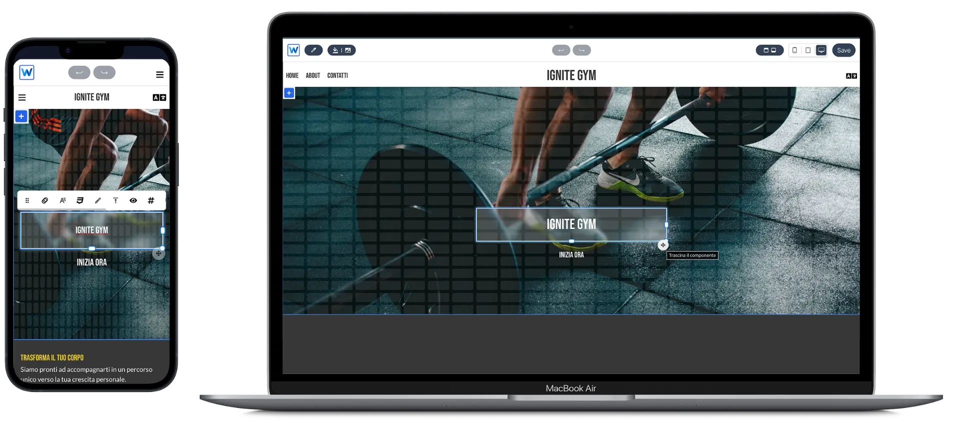 Screenshot dell'editor Webround in funzione