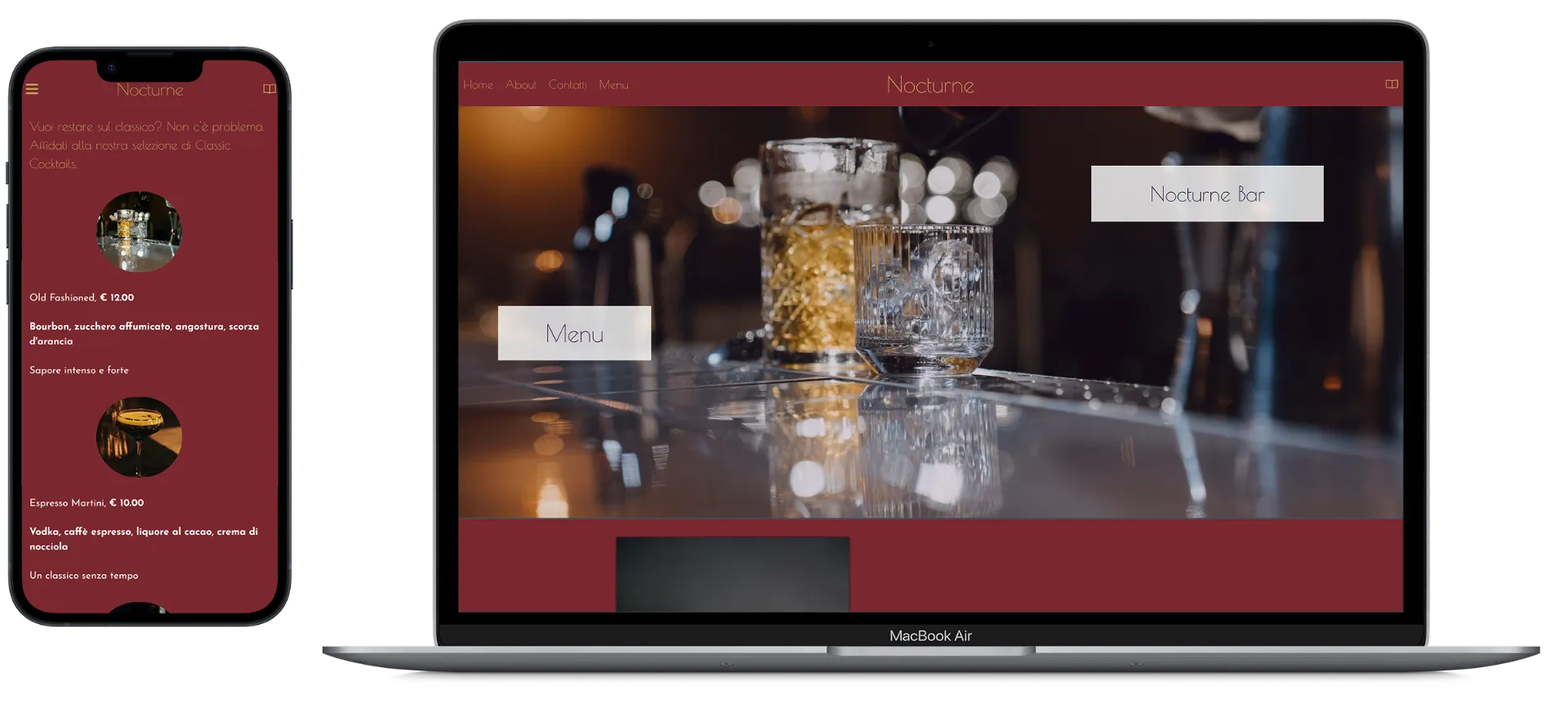 Screenshot del template Nocturne Bar