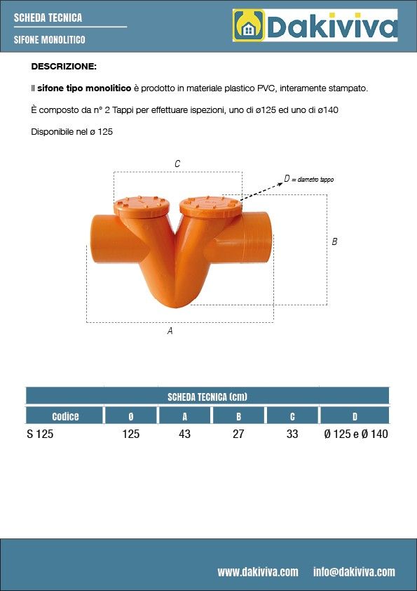 Sifone monolitico in pvc