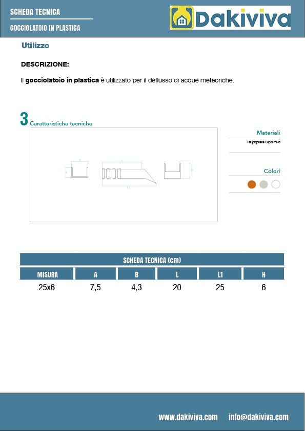 Gocciolatoio in plastica cm 25x6 - leggero