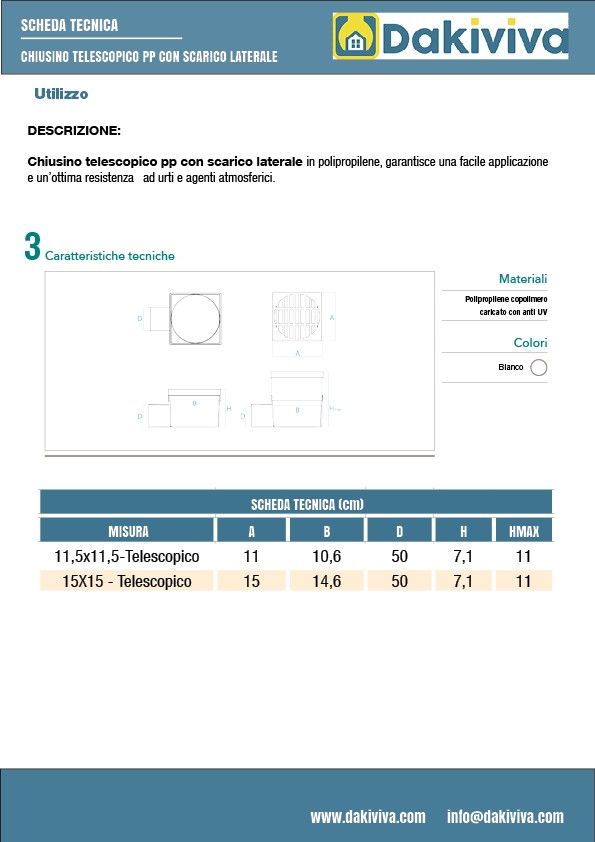 Chiusino telescopico sifonato in pp con scarico laterale