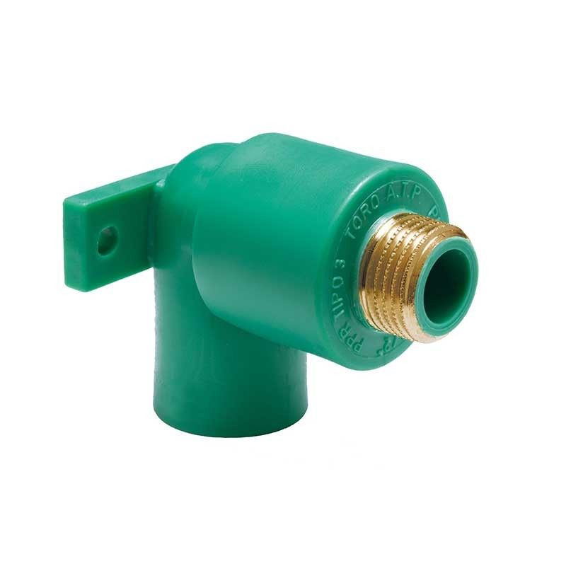 Gomito a 90° filettato maschio con staffa doppia in pp-r