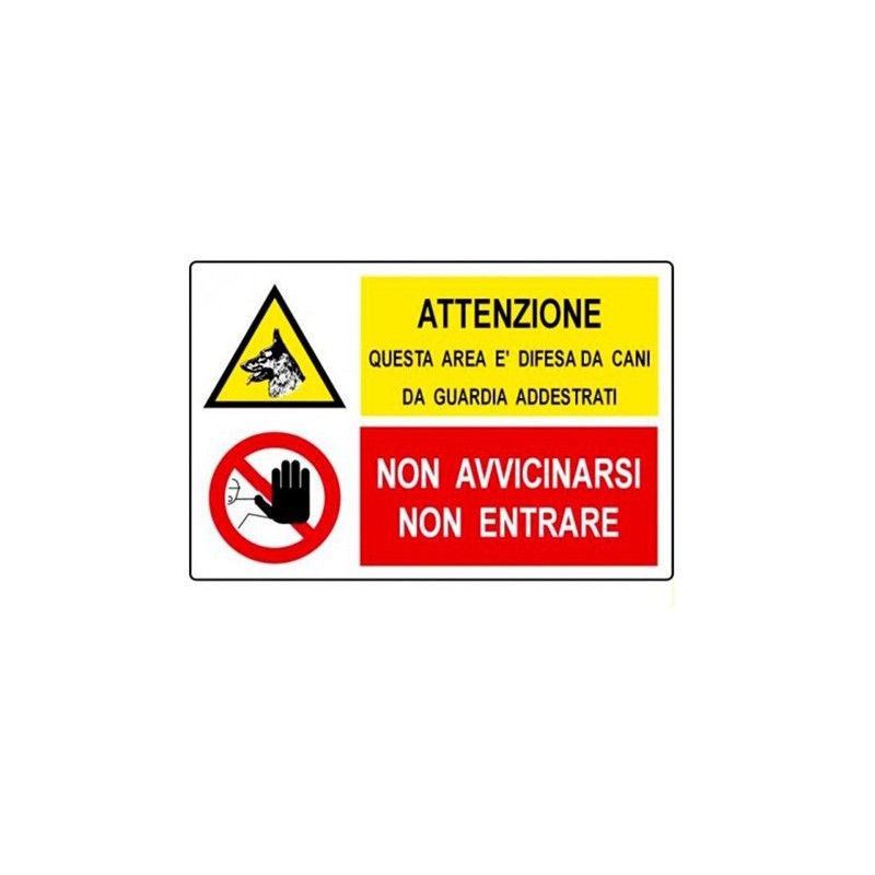 Cartello attenzione questa area è difesa da cani da guardia addestrati cm 20X30