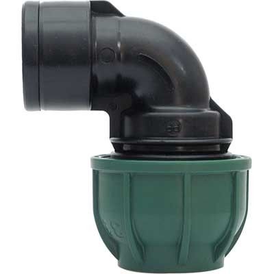 Gomito a 90° a stringere con derivazione fil. femmina ø mm 32x3/4