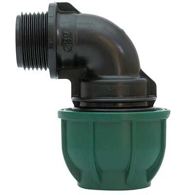 Gomito a 90° a stringere con derivazione fil. maschio ø mm 16x1/2